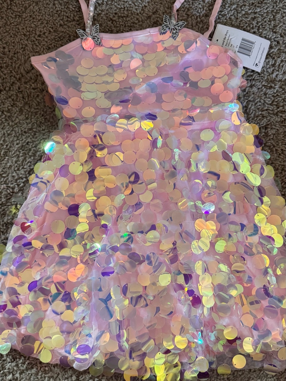 Lola + The Boys Pink Iridescent Sequin Party Dress with Butterfly Straps